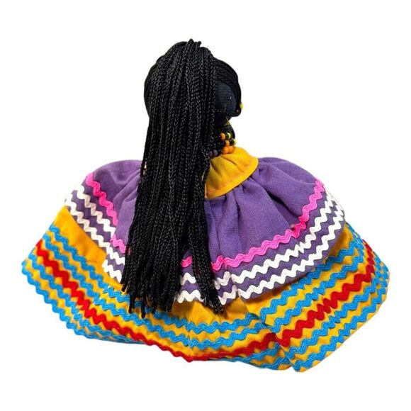 South American Seminole Handcrafted Colorful Fabric Doll Beaded Accents & Dress - Picture 2 of 5